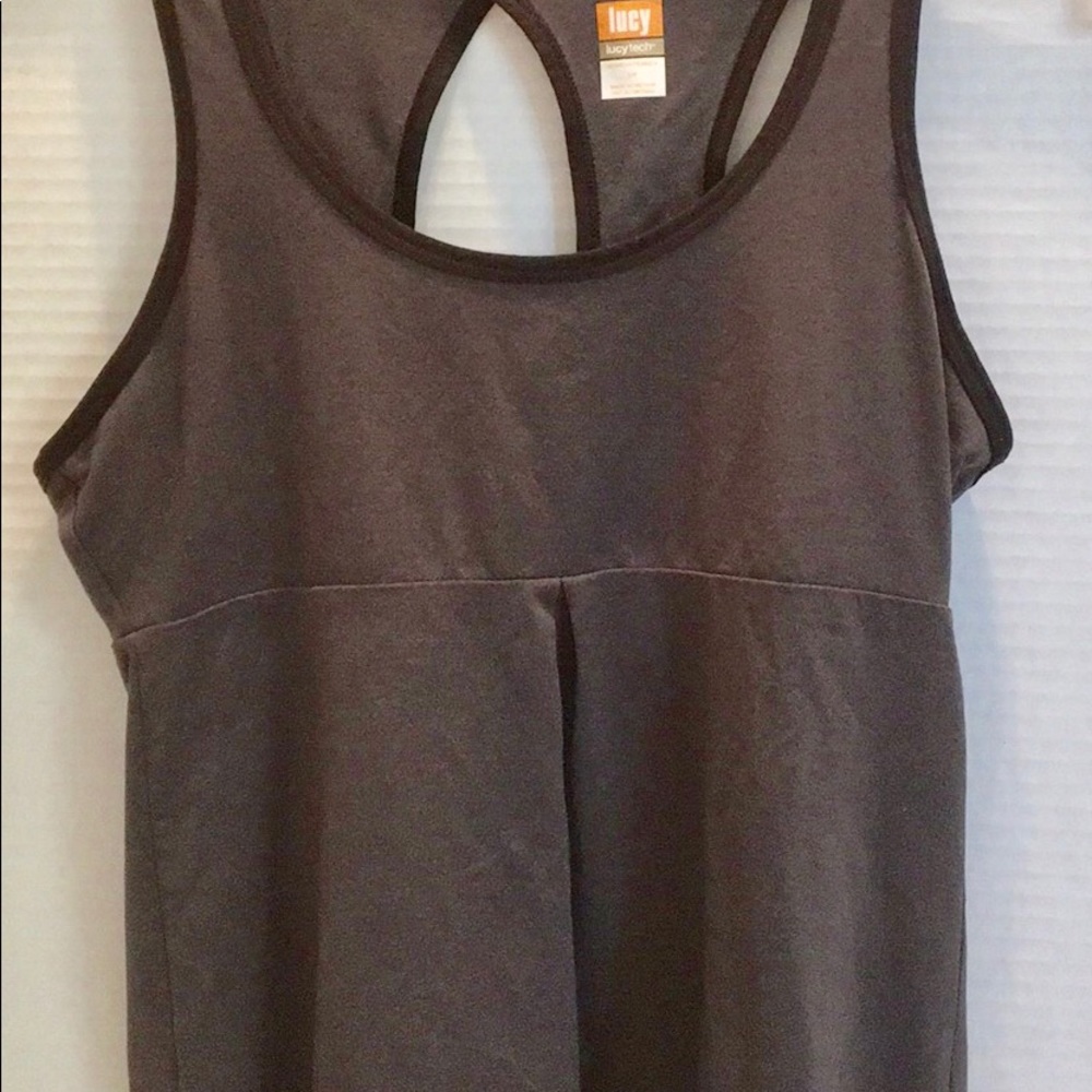 LUCY TANK TOP Drape Front Criss cross back GRAY S